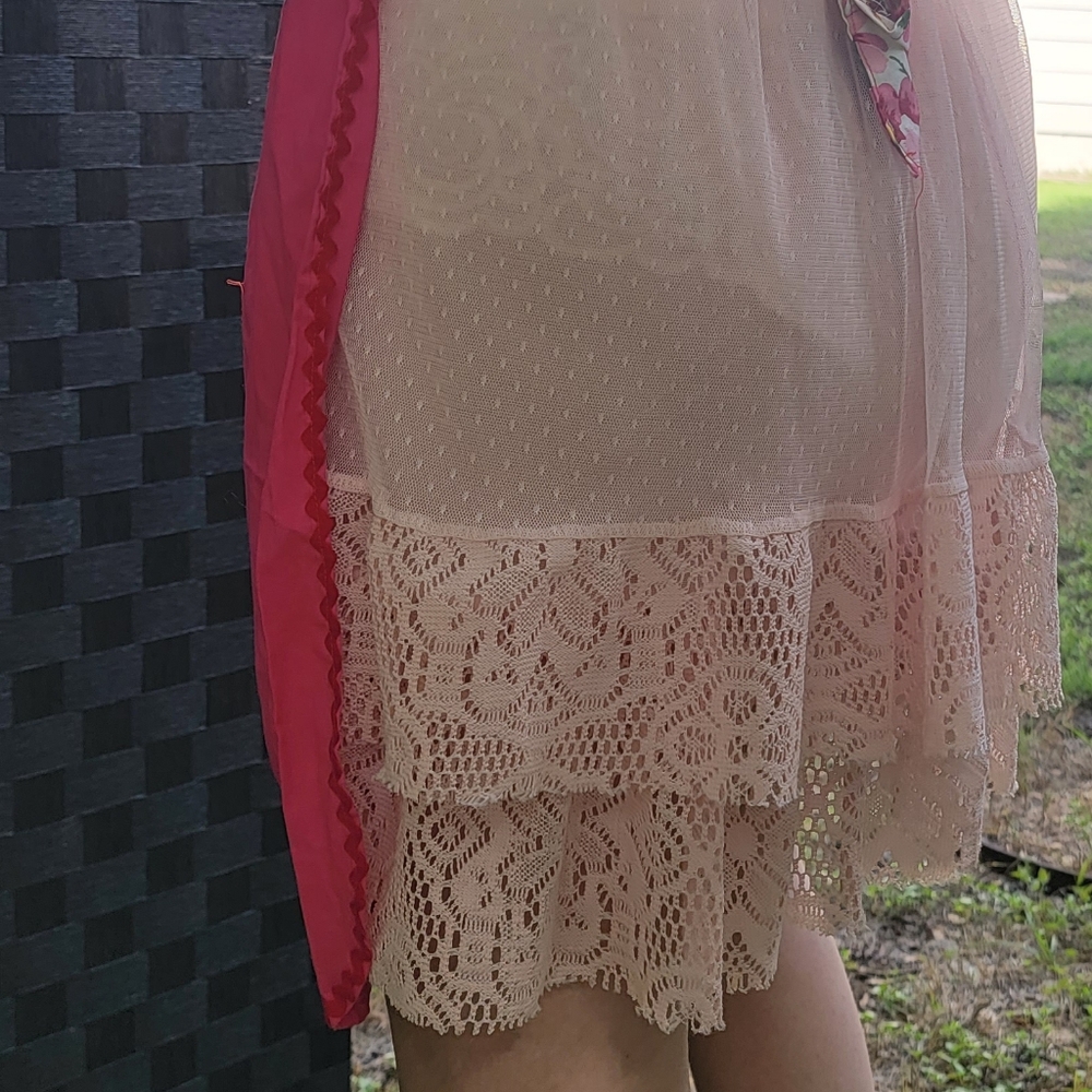 Vintage Apron Handmade Full Pocket Floral & RicRac Pink Half Apron - Picture 7 of 9